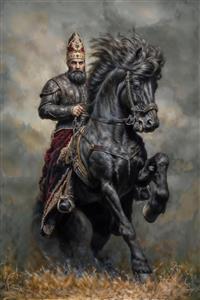 نادر شاه افشار پادشاه ایران بر روی اسب سیاه قدرتمند مناسب برای دکوراسیون کلاسیک و اتاق مدیریت