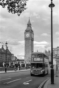 تصویر نوستالژیک سیاه و سفید از ساعت بیگ بن و اتوبوس دوطبقه لندن مخصوص پوستر دیواری کافه و اتاق کار