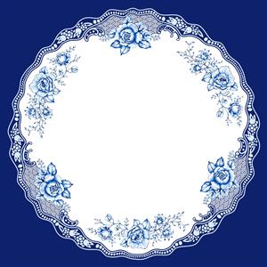 طرح دوربری شده بشقاب چینی با گلهای رز آبی و لبه توری برای چاپ ظروف سنتی