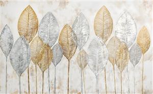 طرح هنری برگ‌های طلایی و نقره‌ای کشیده مناسب برای پوستر دیواری ورودی منزل و راهروهای مدرن