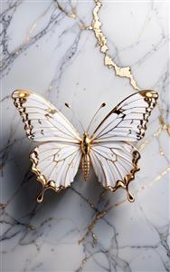 طرح لوکس پروانه سفید و طلایی روی زمینه مرمر مناسب برای پوستر دیواری پشت تخت خواب و لابی