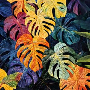 پوستر دیواری طرح برگ انجیری (مونسترا) با رنگ‌های فانتزی و زنده برای دکوراسیون مدرن کافه و اتاق جوان