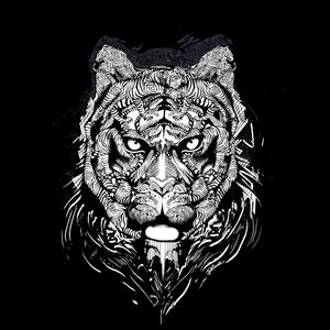وکتور گرافیکی سر ببر با خطوط هندسی سیاه و سفید برای پوستر دیواری سه بعدی اسپرت و دکوراسیون اتاق جوان