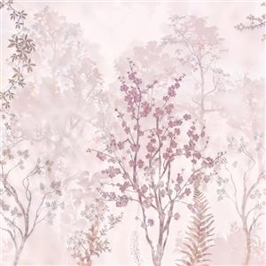 پوستر دیواری با طرح محو جنگل و شکوفه‌های صورتی ملایم برای اتاق خواب و سالن‌های زیبایی