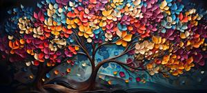 پوستر دیواری سه بعدی منظره درخت فانتزی با برگ‌های پاستلی و شاد برای دکوراسیون داخلی ویلا و تالار