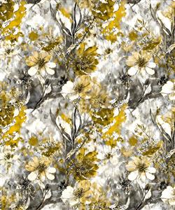 طرح انتزاعی گل‌های خردلی و خاکستری ویژه چاپ پرده پانچی، کوسن مبل و پوستر دیواری اتاق نشیمن لوکس