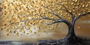 پوستر دیواری افقی درخت طلایی در حال وزش باد مناسب دکوراسیون مدرن، بالای کاناپه و سالن کنفرانس