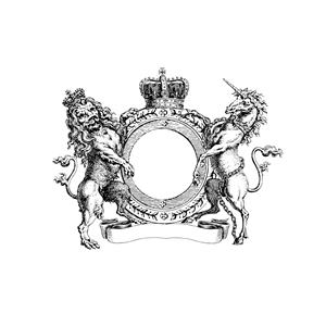 وکتور نشان سلطنتی کلاسیک با طرح شیر و تک‌شاخ مناسب برای پوستر دیواری لوکس، لوگوی تجاری، دکوراسیون کلاسیک و چاپ روی ظروف تزئینی