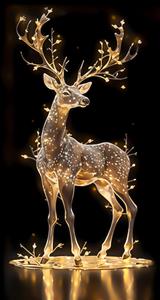 پوستر دیواری سه بعدی گوزن درخشان با شاخ‌های چراغانی برای دکوراسیون مدرن پشت تلویزیون و اتاق خواب لوکس