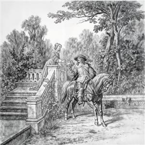 نقاشی مینیاتوری سیاه و سفید از ملاقات اشرافی ویژه تابلو دکوراتیو و پوستر دیواری لابی