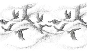 نقاشی سیاه و سفید پرندگان در حال پرواز برای پوستر دیواری اتاق خواب و راهرو منازل مدرن