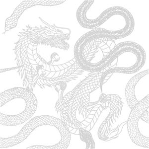 وکتور خطی اژدهای چینی و مار سفید برای کاغذ دیواری اتاق گیمینگ و چاپ روی روتختی مدرن