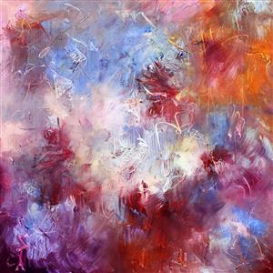 طرح انتزاعی رنگ روغن با تناژ بنفش و صورتی مناسب کاغذ دیواری سفارشی و پرده تصویری اتاق خواب