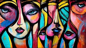 تابلو بوم مدرن با طرح چهره‌های انتزاعی رنگارنگ و هنری مناسب دکوراسیون پذیرایی و اتاق خواب