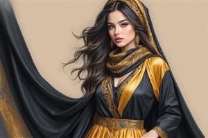 پوستر دیواری طرح نقاشی زن با لباس سیاه و طلایی سلطنتی مناسب برای دیوار پشت تخت خواب و فضاهای کلاسیک