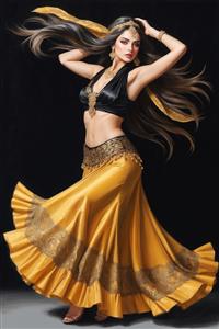 رقصنده باله با لباس عربی طلایی و مشکی خیره‌کننده برای پوستر دیواری سالن رقص و فضای ورزشی بانوان