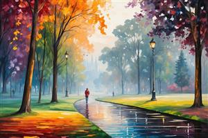 چشم‌انداز پارک مه آلود در فصل پاییز با انعکاس درختان در آب برای پوستر دیواری سه بعدی و دکوراسیون مطب و دفتر