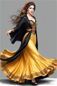 طرح گرافیکی زن با لباس سنتی تلفیقی مدرن ویژه چاپ روی پرده تصویری، کوسن و پوستر دیواری مزون‌های لوکس