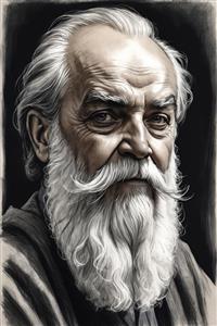 نقاشی دیجیتال چهره پیرمرد لبخند به لب با ریش بلند ویژه دکوراسیون اتاق کار و کتابخانه‌های لوکس