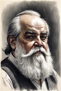 تصویر گرافیکی چهره پیرمرد با تجربه با جزئیات دقیق برای چاپ دفترچه و جلدهای کلکسیونی