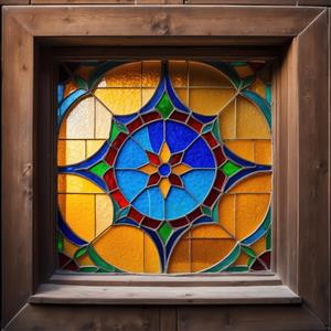 طرح گره‌چینی چوبی و شیشه رنگی با نقوش هندسی ستاره‌ای برای دکوراسیون کلاسیک و سنتی