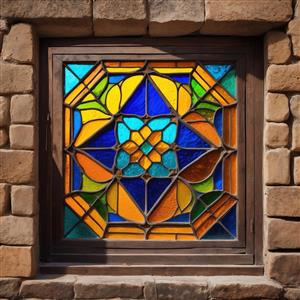 پوستر دیواری سه بعدی طرح انتزاعی شیشه رنگی مدرن مناسب برای دیوار اتاق کار و دفاتر مهندسی