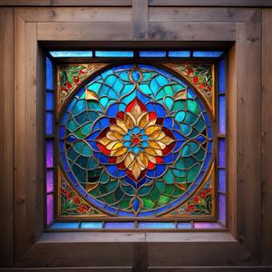 پوستر دیواری سه بعدی طرح شیشه رنگی گل‌آرا برای دکوراسیون اتاق کودک و مهدکودک‌ها