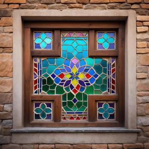 طرح انتزاعی با فیگور گل مرکزی در قاب چوبی پهن مناسب دکوراسیون پشت میز مدیریت و اتاق‌های رسمی