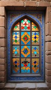 پنجره ارسی با نقش و نگار اسلیمی و کاشی‌کاری‌های حاشیه ویژه تولید کاغذ دیواری سه بعدی و روتختی چاپی