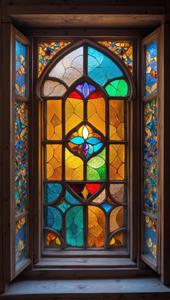 منظره باز پنجره ویترای با نور خورشید و جزئیات چوبی ظریف مناسب برای دکور پشت میز پذیرش و سالن کنفرانس