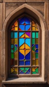 طرح پنجره سنتی با شیشه‌های رنگی اسلیمی مناسب چاپ پوستر دیواری سه بعدی در هتل‌ها و بومگردی‌های سنتی