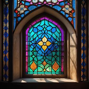 طرح اسلیمی شیشه منقوش رنگی در قاب محرابی ویژه چاپ روی شیشه و پوستر دیواری سه بعدی لابی هتل