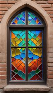 طرح پنجره چوبی کلاسیک با شیشه‌های رنگی هندسی برای چاپ روی فرش و روتختی بزرگسال