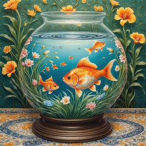 طرح رویایی تنگ ماهی و شکوفه‌های بهاری برای چاپ نوروز