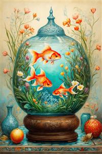 پوستر دیواری عمودی لوکس طرح تنگ ماهی درپوش‌دار سلطنتی ویژه دکوراسیون نوروز