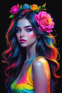 طرح رمانتیک دختر با تاج گل رز در میان موهای مواج مناسب پوستر دیواری اتاق عروس و مزون لباس