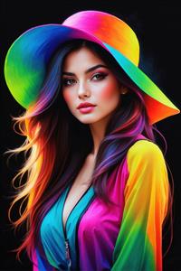 پرتره زن با کلاه لبه‌دار و تم رنگی پاستلی برای تابلو دکوراتیو اتاق خواب و سالن‌های اسپا