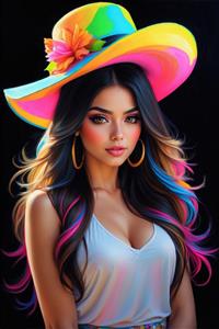 مدل فانتزی دختر با کلاه تزئین شده با گل‌های تابستانی برای طراحی کاور نوت‌بوک و پوسترهای مدرن