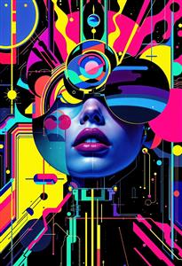 چهره انتزاعی زن با المان‌های هندسی و تکنولوژی برای پوستر دیواری مدرن کافی‌شاپ و محیط‌های استارتاپی