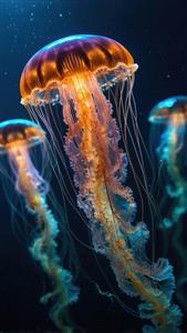 نمای عمق دریا با عروس دریایی درخشان نارنجی و آبی ویژه چاپ پوستر دیواری سه بعدی آکواریوم و استخر