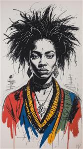 تصویر چهره زن با موهای پریشان و سبک هنری سیاه قلم برای چاپ روی تابلو دکوراتیو و کاغذ دیواری خاص