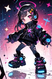 طرح کاراکتر کوچک سایبرپانک با استایل فانتزی و کفش های چراغ دار مناسب پوستر دیواری سه بعدی اتاق گیمینگ