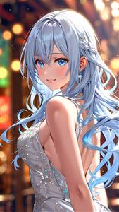 تصویر انیمه عروس با موهای آبی و لباس سفید توری مناسب برای تابلو دکوراتیو مزون های عروس و اتاق خواب