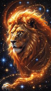 پوستر دیواری سه بعدی طرح شیر سلطنتی در میان ستارگان و کهکشان با تم طلایی برای دکوراسیون اتاق کار، لابی ساختمان و پشت میز مدیریت
