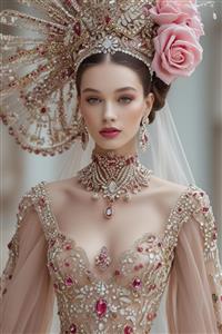 تصویر باکیفیت ملکه مجلل با تاج جواهرنشان و لباس عروس فاخر ویژه تابلوهای تزیینی تالار و اتاق خواب