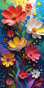 طرح عمودی گل های رنگارنگ بهاری با تم شاد مناسب برای پوستر دیواری پذیرایی، چاپ روی پرده پانچی و ست کردن با روتختی اتاق خواب