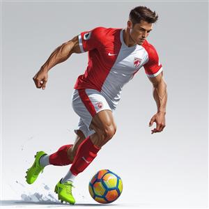 تصویر گرافیکی بازیکن فوتبال در حال دریبل ویژه پوستر دیواری اتاق پسرانه، مدارس فوتبال و سالن‌های ورزشی