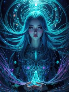 تصویر هنری الهه نور و عرفان با نماد مدیتیشن برای پوستر دیواری مراکز یوگا، ریلکسیشن و اتاق‌های آرامش