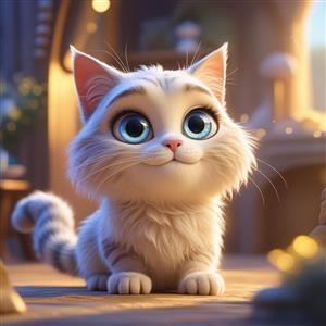 طرح کارتونی گربه سفید پشمالو با چشم‌های آبی براق مناسب برای پوستر دیواری اتاق کودک و نوزاد، استیکر دیواری و جلد دفترچه یادداشت