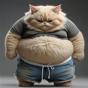 کاراکتر فانتزی گربه پرشین تپل با لباس ورزشی و تیپ خنده‌دار مناسب برای استیکر، دفاتر یادداشت کودکان و تابلوهای دکوراتیو اتاق کودک